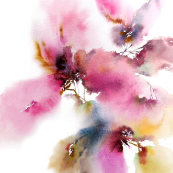 Картина под названием "Watercolor floral p…" - Olya Grigorevykh, Подлинное произведение искусства, Акварель