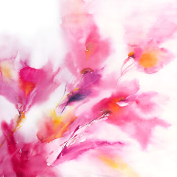 「Pink abstract flora…」というタイトルの絵画 Olya Grigorevykhによって, オリジナルのアートワーク, 水彩画