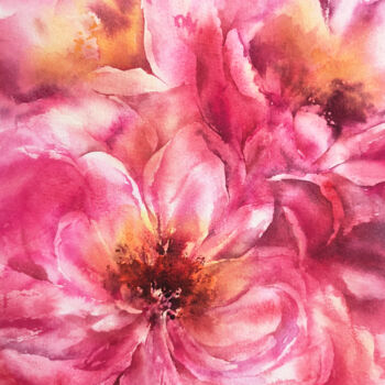 Painting titled "PINK PEONY BOUQUET,…" by Olya Grigorevykh, Original Artwork, Watercolor
