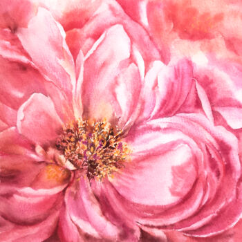 Pintura intitulada "Pink peony watercol…" por Olya Grigorevykh, Obras de arte originais, Aquarela