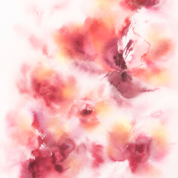 Картина под названием "Red abstract flower…" - Olya Grigorevykh, Подлинное произведение искусства, Акварель