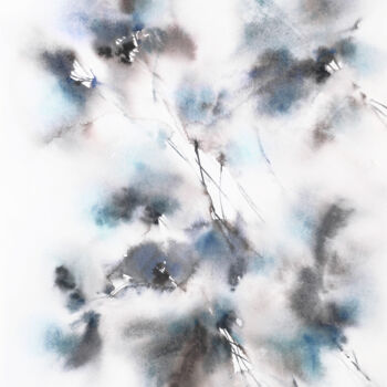 Malerei mit dem Titel "Abstract blue flowe…" von Olya Grigorevykh, Original-Kunstwerk, Aquarell