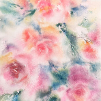 Картина под названием "Pink roses, waterco…" - Olya Grigorevykh, Подлинное произведение искусства, Акварель