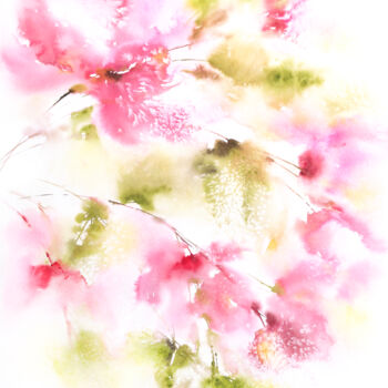 Malerei mit dem Titel "Soft pink flowers,…" von Olya Grigorevykh, Original-Kunstwerk, Aquarell