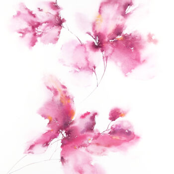 Pintura intitulada "Abstract pink flowe…" por Olya Grigorevykh, Obras de arte originais, Aquarela