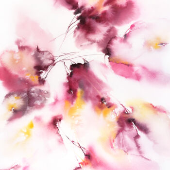 Картина под названием "Abstract burgundy f…" - Olya Grigorevykh, Подлинное произведение искусства, Акварель