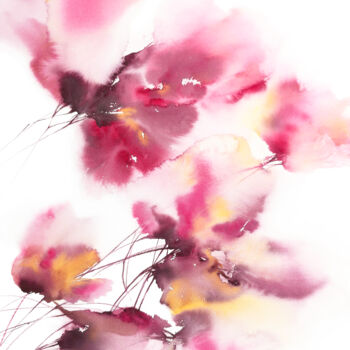 Schilderij getiteld "Burgundy flowers, b…" door Olya Grigorevykh, Origineel Kunstwerk, Aquarel