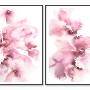 Painting titled "Pink loose flowers…" by Olya Grigorevykh, Original Artwork, Watercolor