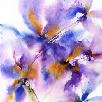 Painting titled "Irises, iris flower…" by Olya Grigorevykh, Original Artwork, Watercolor