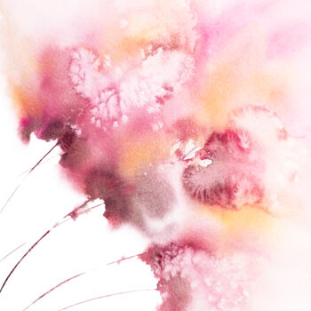 Картина под названием "Pink flowers, abstr…" - Olya Grigorevykh, Подлинное произведение искусства, Акварель