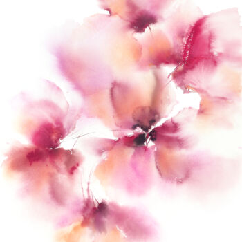 Картина под названием "Soft pink flowers,…" - Olya Grigorevykh, Подлинное произведение искусства, Акварель