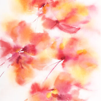 绘画 标题为“Red abstract flower…” 由Olya Grigorevykh, 原创艺术品, 水彩