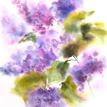 Malerei mit dem Titel "Lilac bouquet, impr…" von Olya Grigorevykh, Original-Kunstwerk, Aquarell