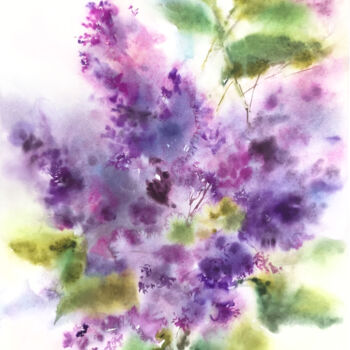 Картина под названием "Lilac. Purple lilac…" - Olya Grigorevykh, Подлинное произведение искусства, Акварель