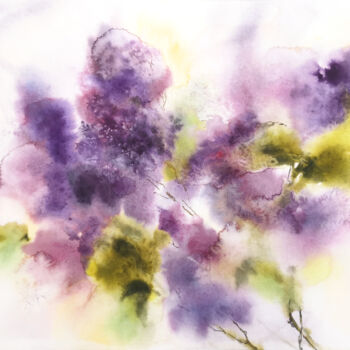 Pintura intitulada "Lilac bouquet still…" por Olya Grigorevykh, Obras de arte originais, Aquarela