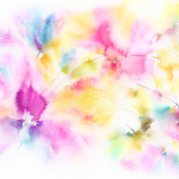 Картина под названием "Rainbow abstract fl…" - Olya Grigorevykh, Подлинное произведение искусства, Акварель