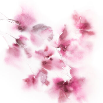 Pintura intitulada "Pink loose flowers,…" por Olya Grigorevykh, Obras de arte originais, Aquarela