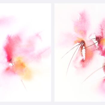 Картина под названием "Pink flowers. Set o…" - Olya Grigorevykh, Подлинное произведение искусства, Акварель