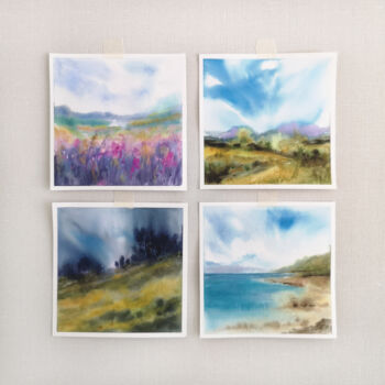 Painting titled "Landscape set. Wate…" by Olya Grigorevykh, Original Artwork, Watercolor