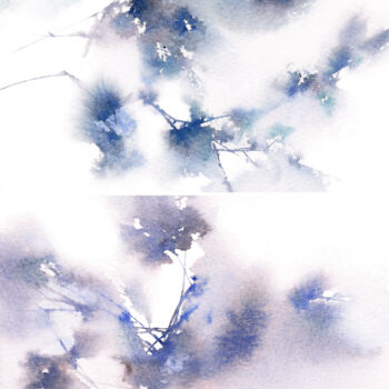 Картина под названием "Blue flowers. Water…" - Olya Grigorevykh, Подлинное произведение искусства, Акварель