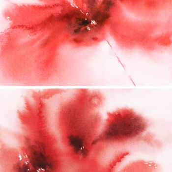 Painting titled "Red flowers diptych" by Olya Grigorevykh, Original Artwork, Watercolor