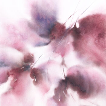 Картина под названием "Pink abstract flowe…" - Olya Grigorevykh, Подлинное произведение искусства, Акварель