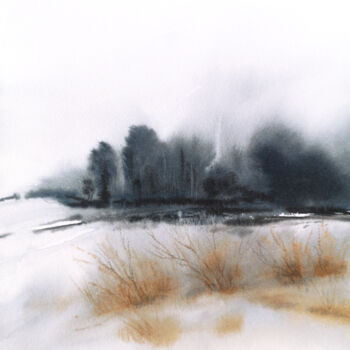 Painting titled "Cloudy winter lands…" by Olya Grigorevykh, Original Artwork, Watercolor