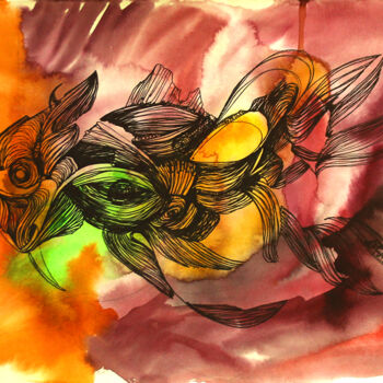 绘画 标题为“4 Fish of the future” 由Olya Kartavaya, 原创艺术品, 水彩