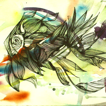 Pittura intitolato "8 Fish of the future" da Olya Kartavaya, Opera d'arte originale, Inchiostro