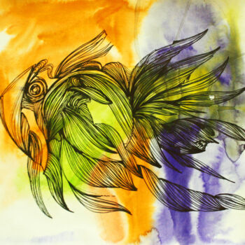 绘画 标题为“10 Fish of the futu…” 由Olya Kartavaya, 原创艺术品, 墨