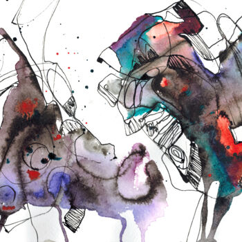 Картина под названием "Cat and dog" - Olya Kartavaya, Подлинное произведение искусства, Чернила