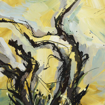 Painting titled "Whisper pines" by Olya Kartavaya, Original Artwork, Acrylic Mounted on Wood Stretcher frame