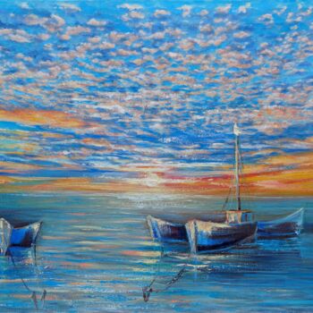 Painting titled "Sea & Sky" by Olya Lioness, Original Artwork, Oil Mounted on Wood Stretcher frame