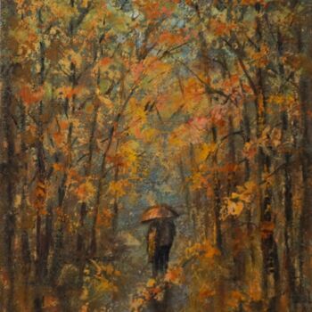 Painting titled "Autumn walk" by Olya Lioness, Original Artwork, Oil