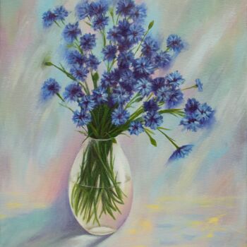 Painting titled "Blue cornflowers" by Olya Zdorovets, Original Artwork, Acrylic