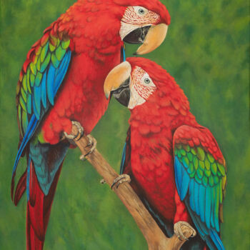 Pittura intitolato "Parrots" da Olya Zdorovets, Opera d'arte originale, Acrilico