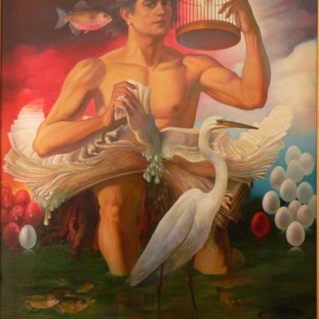 Painting titled "Golden cage" by Omar Kuchukhidze, Original Artwork