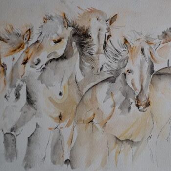 Painting titled "Chevaux islandais" by Ombeline Bettinger, Original Artwork, Oil