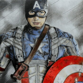 Drawing titled "Captain America" by Ombeline Le Gall, Original Artwork, Pencil