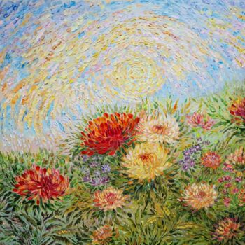 Painting titled "Chrysanthemums" by Daleka Olga, Original Artwork, Oil