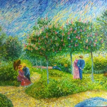 Schilderij getiteld "Garden In Montmarte…" door Daleka Olga, Origineel Kunstwerk, Olie
