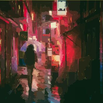 Digital Arts titled "Red alley" by Omi Sid, Original Artwork, Photo Montage
