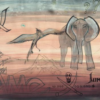 Desenho intitulada "AM - Animaux menacé…" por Omkara, Obras de arte originais, Canetac de aerossol