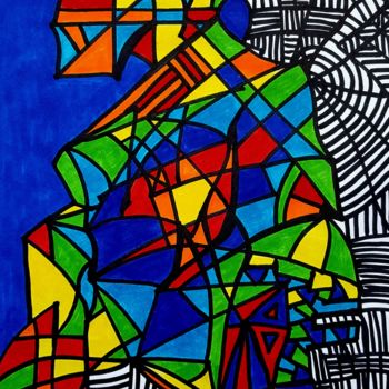 Drawing titled "Meer Stadt Land" by Omsurya Sandra Inti Ruphay, Original Artwork, Marker