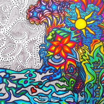Desenho intitulada "Ozean Paradies Farb…" por Omsurya Sandra Inti Ruphay, Obras de arte originais, Marcador