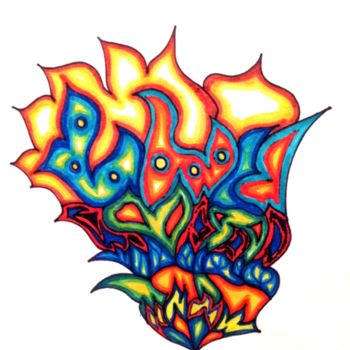 Рисунок под названием "Flammen Blume Licht" - Omsurya Sandra Inti Ruphay, Подлинное произведение искусства, Маркер
