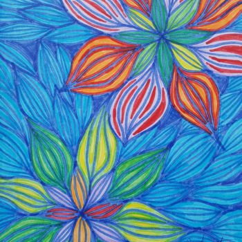 Zeichnungen mit dem Titel "Peace Flower Garden" von Omsurya Sandra Inti Ruphay, Original-Kunstwerk, Marker