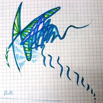 Zeichnungen mit dem Titel "Pluto Blue Light" von Omsurya Sandra Inti Ruphay, Original-Kunstwerk, Marker