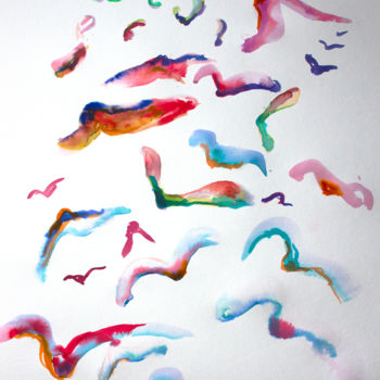 Painting titled "ZEN FLYING MAPLE SE…" by Ona Lodge, Original Artwork, Watercolor