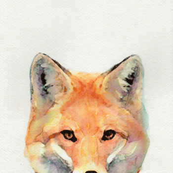 Картина под названием "THE INTELLIGENT FOX" - Ona Lodge, Подлинное произведение искусства, Акварель